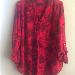 Apt 9 Red and Black Long Sleeve Blouse